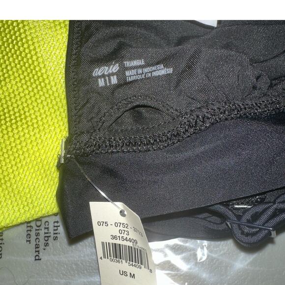 Aerie Black Triangle Bikini Top Neon Yellow High Cheeky Bottom Set Medium NWT - Picture 4 of 4